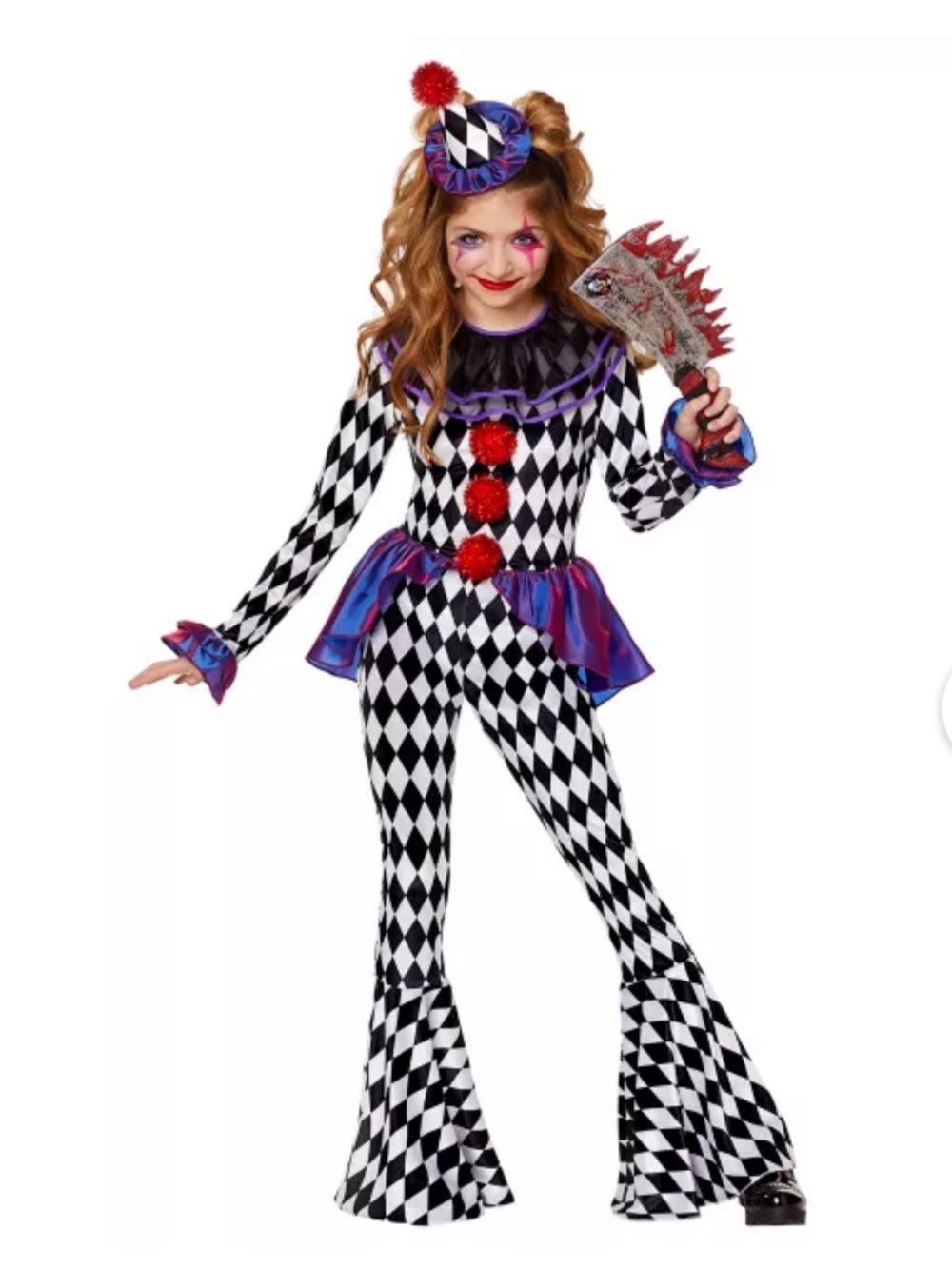 Kids Carnival Clown Unitard Costume with headband size large